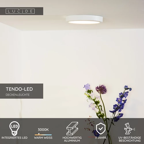 Lucide TENDO-LED - Deckenleuchte - Ø 22 cm - LED - 1x18W 3000K - Weiß - USP